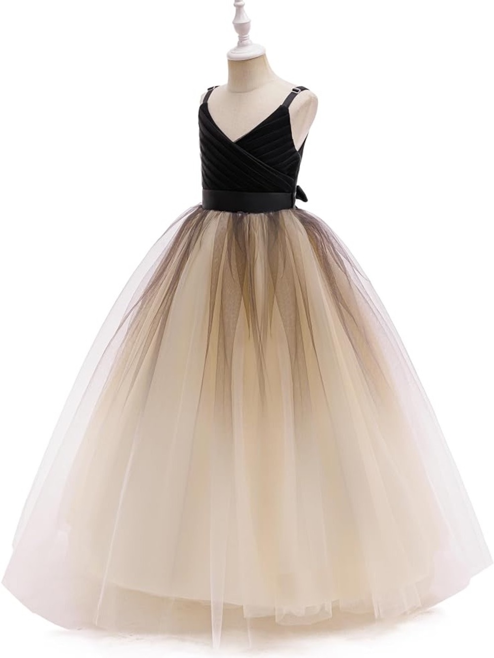 Empire WaistLineBlack & Cream Tulle Flower Girl Dress - Elegant Formal Gown